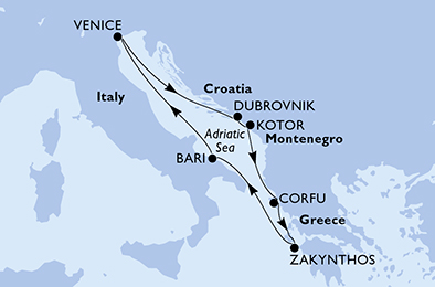 Itinerariu Croaziera Marea Adriatica - MSC Cruises - MSC Armonia - 7 nopti