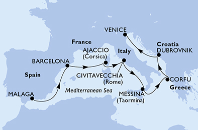 Itinerariu Croaziera Marea Mediterana - MSC Cruises - MSC Armonia - 8 nopti