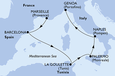 Itinerariu Croaziera Mediterana de Vest - MSC Cruises - MSC Grandiosa - 6 nopti
