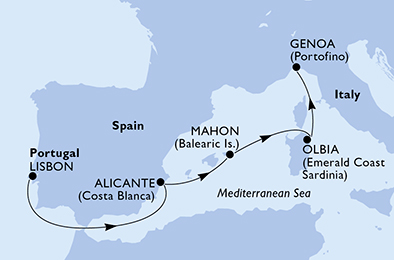 Itinerariu Croaziera Mediterana de Vest - MSC Cruises - MSC Orchestra - 5 nopti