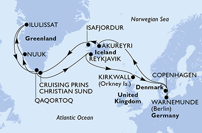 Itinerariu Croaziera Islanda & Groenlanda - MSC Cruises - MSC Poesia - 21 nopti