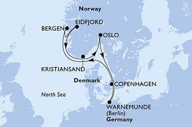 Itinerariu Croaziera Fiordurile Norvegiene - MSC Cruises - MSC Poesia - 7 nopti