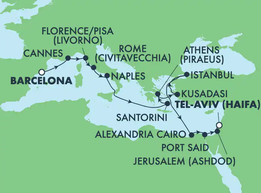 Itinerariu Croaziera Grand Mediterana - Norwegian Cruise Line - Norwegian Sky - 14 nopti