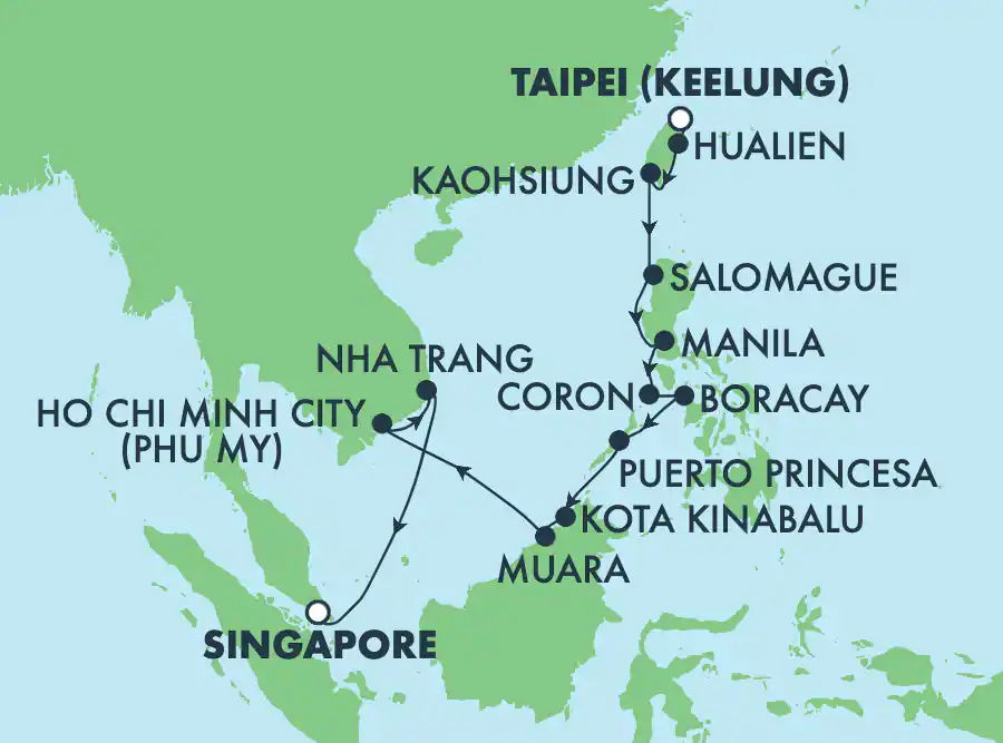 Itinerariu Croaziera Craciun & Revelion in Asia - Norwegian Cruise Line - Norwegian Sun - 14 nopti