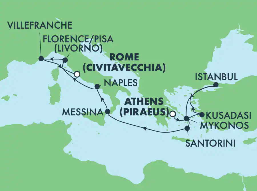 Itinerariu Croaziera Mediterana de Vest & Insulele Grecesti - Norwegian Cruise Line - Norwegian Viva - 10 nopti
