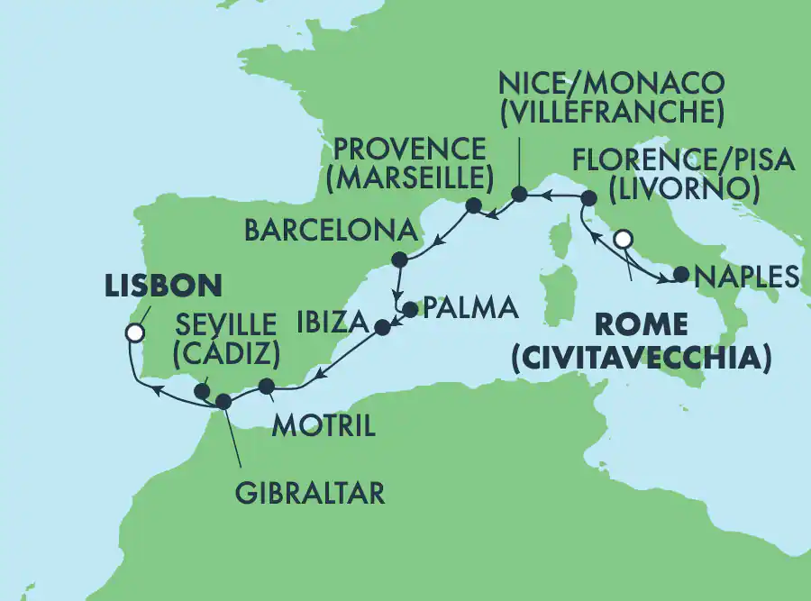 Itinerariu Croaziera Mediterana de Vest & Oc.Atlantic - Norwegian Cruise Line - Norwegian Viva - 11 nopti