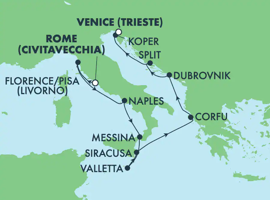 Itinerariu Croaziera Mediterana de Vest & Marea Adriatica - Norwegian Cruise Line - Norwegian Viva - 10 nopti
