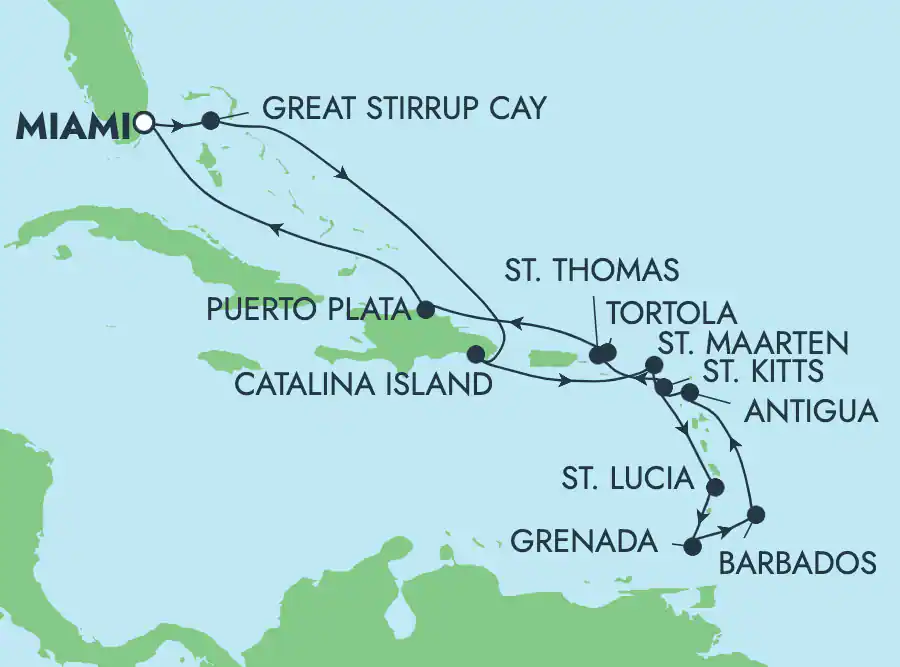 Itinerariu Croaziera Caraibe & Bahamas - Norwegian Cruise Line - Norwegian Pearl - 14 nopti