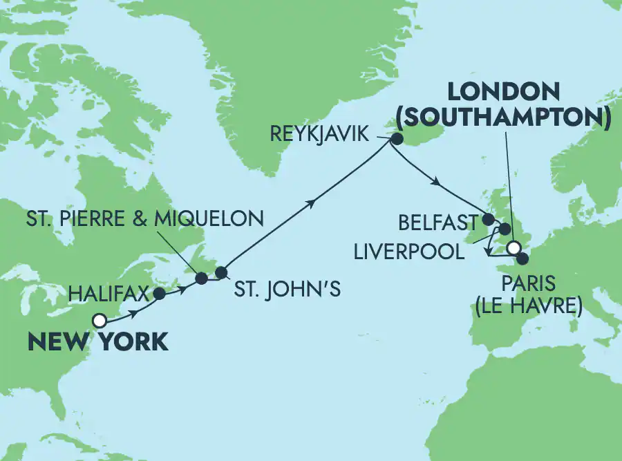 Itinerariu Croaziera Transatlantic New York spre Southampton - Norwegian Cruise Line - Norwegian Prima - 14 nopti
