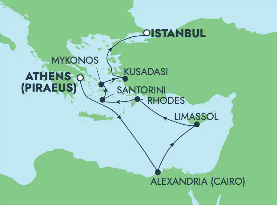 Itinerariu Croaziera Mediterana de Est & Ins.Grecesti - Norwegian Cruise Line - Norwegian Viva - 9 nopti