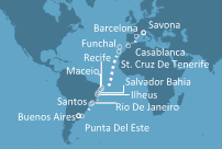 Itinerariu Croaziera Transatlantic Savona spre Buenos Aires - Costa Cruises - Costa Pacifica - 22 nopti