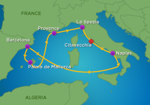 Itinerariu Croaziera Mediterana de Vest - Royal Caribbean - Allure of the Seas - 7 nopti