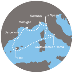 Itinerariu Croaziera Mediterana de Vest - Costa Cruises - Costa Diadema - 7 nopti