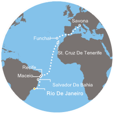 Itinerariu Croaziera Transatlantic Rio de Janeiro spre Savona - Costa Cruises - Costa Fascinosa - 16 nopti