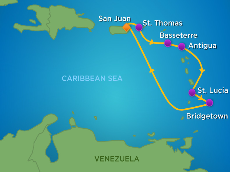 Itinerariu Croaziera Sudul Caraibelor - Royal Caribbean - Jewel of the Seas - 7 nopti