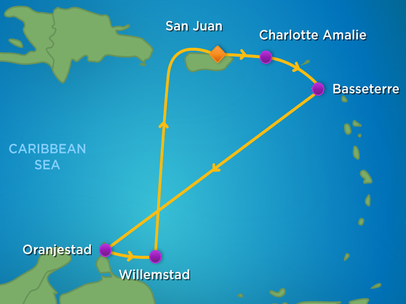 Itinerariu Croaziera Sudul Caraibelor - Royal Caribbean - Adventure of the Seas - 7 nopti
