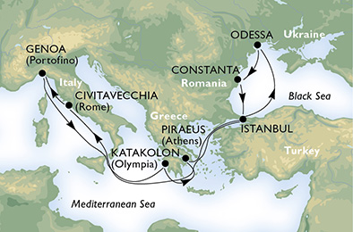 Itinerariu Croaziera Marea Mediterana & Marea Neagra - MSC Cruises - MSC Opera - 12 nopti
