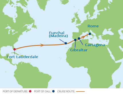Itinerariu Croaziera Transatlantic Ft.Lauderdale spre Roma - Celebrity Cruises - Celebrity Constellation - 13 nopti