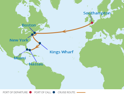Itinerariu Croaziera Transatlantic Southampton spre Miami - Celebrity Cruises - Celebrity Eclipse - 15 nopti