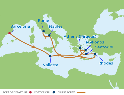 Itinerariu Croaziera Mediterana de Est Barcelona spre Roma - Celebrity Cruises - Celebrity Equinox - 12 nopti
