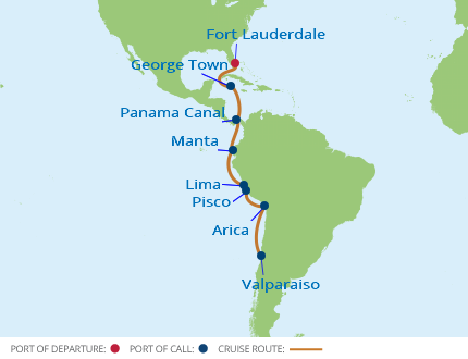 Itinerariu Croaziera Canalul Panama Fort Lauderdale spre Valparaiso - Celebrity Cruises - Celebrity Infinity - 15 nopti