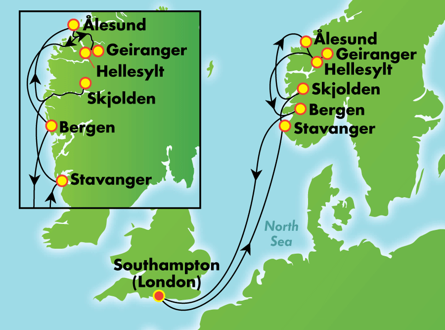 Itinerariu Croaziera Fiorduri Norvegiene - Norwegian Cruise Line - Norwegian Jade - 8 nopti