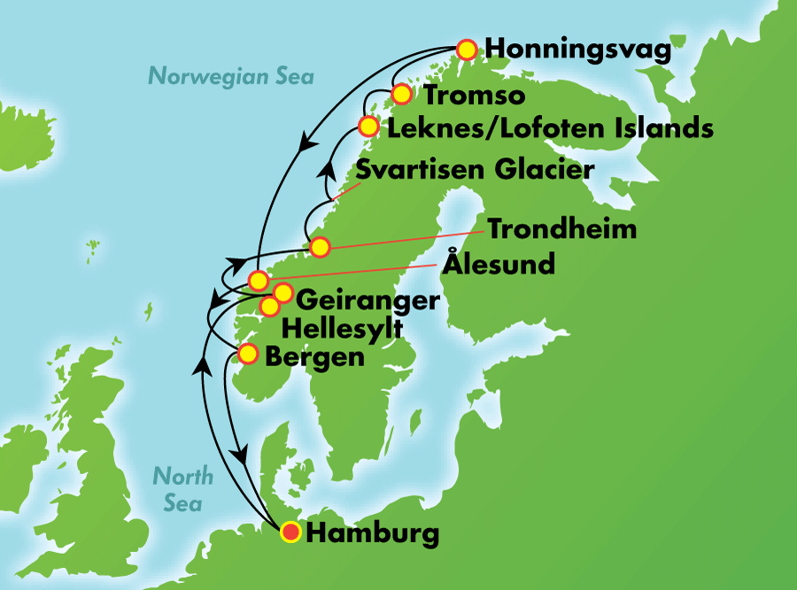 Itinerariu Croaziera Fiordurile Norvegiene & Capul Nord - Norwegian Cruise Line - Norwegian Jade - 12 nopti