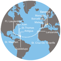 Itinerariu Croaziera Transatlantic Savona spre Ft.Lauderdale - Costa Cruises - Costa Deliziosa - 21 nopti