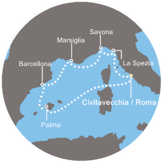 Itinerariu Croaziera Mediterana de Vest - Costa Cruises - Costa Diadema - 7 nopti