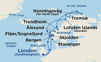 Itinerariu Croaziera Fiordurile Norvegiene & Capul Nord - Princess Cruises - Crown Princess - 14 nopti