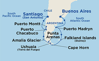 Itinerariu Croaziera Capul Horn & Stramtoarea Magellan - Princess Cruises - Island Princess - 16 nopti