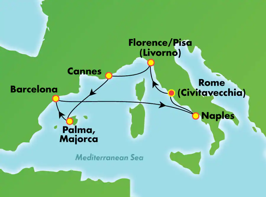Itinerariu Croaziera Mediterana de Vest - Norwegian Cruise Line - Norwegian Epic - 7 nopti