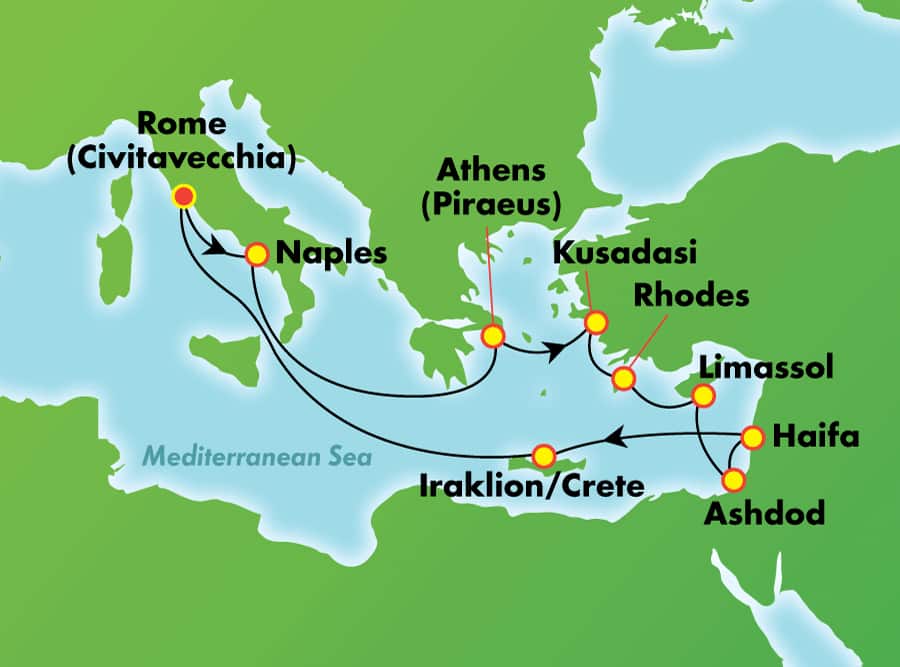 Itinerariu Croaziera Mediterana de Est & Pamantul Sfant - Norwegian Cruise Line - Norwegian Spirit - 13 nopti