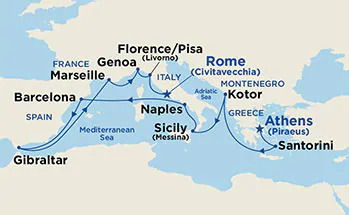Itinerariu Croaziera Mediterana de Vest & Marea Adriatica - Princess Cruises - Emerald Princess - 14 nopti