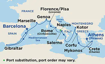 Itinerariu Croaziera Mediterana de Vest & Marea Egee - Princess Cruises - Emerald Princess - 14 nopti