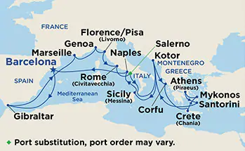 Itinerariu Croaziera Grand Mediterana - Princess Cruises - Emerald Princess - 21 nopti