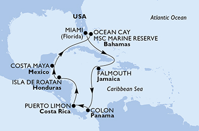 Itinerariu Croaziera Caraibe - MSC Cruises - MSC Divina - 11 nopti