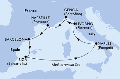 Itinerariu Croaziera Mediterana de Vest - MSC Cruises - MSC Divina - 7 nopti