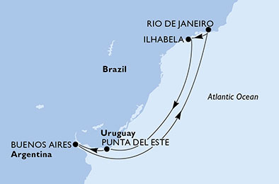 Itinerariu Croaziera America de Sud - MSC Cruises - MSC Fantasia - 8 nopti
