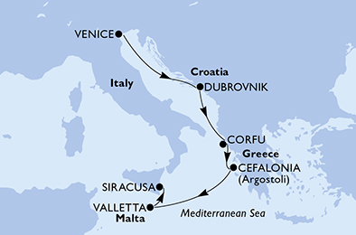 Itinerariu Croaziera Marea Mediterana - MSC Cruises - MSC Lirica - 5 nopti