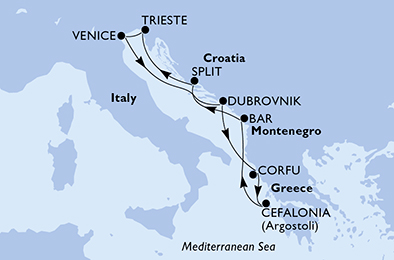 Itinerariu Croaziera Marea Adriatica - MSC Cruises - MSC Lirica - 7 nopti