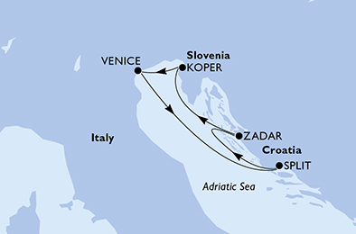 Itinerariu Croaziera Marea Adriatica - MSC Cruises - MSC Lirica - 4 nopti