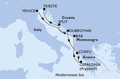 Itinerariu Croaziera Marea Adriatica - MSC Cruises - MSC Lirica - 6 nopti
