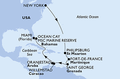 Itinerariu Croaziera Caraibe - MSC Cruises - MSC Meraviglia - 12 nopti