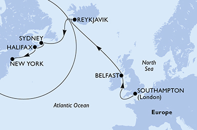 Itinerariu Croaziera Transatlantic Londra spre New York - MSC Cruises - MSC Meraviglia - 14 nopti