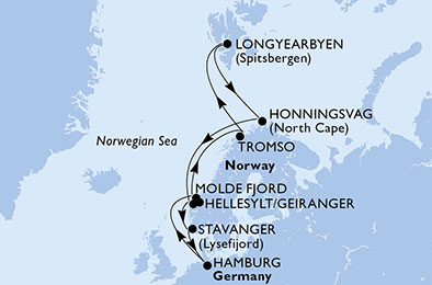 Itinerariu Croaziera Fiordurile Norvegiene & Capul Nord - MSC Cruises - MSC Preziosa - 14 nopti