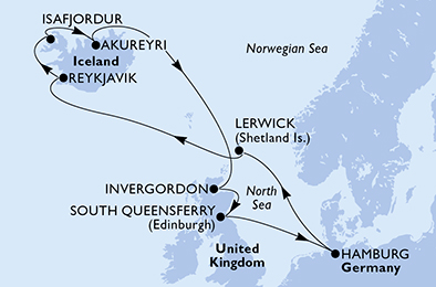 Itinerariu Croaziera Insulele Britanice & Islanda - MSC Cruises - MSC Preziosa - 12 nopti