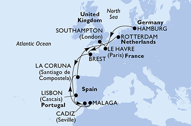 Itinerariu Croaziera Vestul Europei - MSC Cruises - MSC Preziosa - 12 nopti