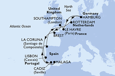 Itinerariu Croaziera Vestul Europei - MSC Cruises - MSC Preziosa - 14 nopti