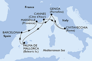 Itinerariu Croaziera Mediterana de Vest - MSC Cruises - MSC Seaview - 6 nopti